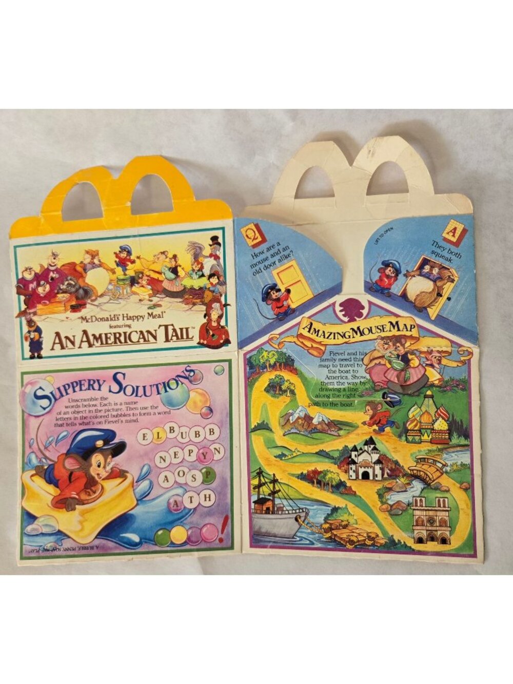 Vintage McDonald's Happy Meal Paperboard Container An American Tail Design 1986